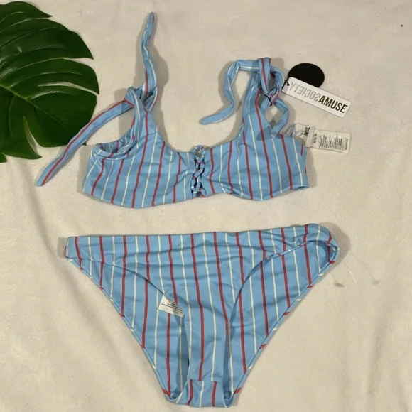NEW $148 Amuse Society [ Medium ] Lia Bikini Top + Clio Cheeky‎ Bottom Blue